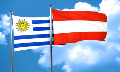 Uruguay flag with Austria flag, 3D rendering