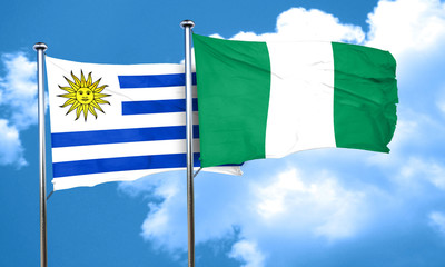 Uruguay flag with Nigeria flag, 3D rendering