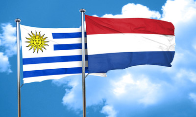 Uruguay flag with Netherlands flag, 3D rendering