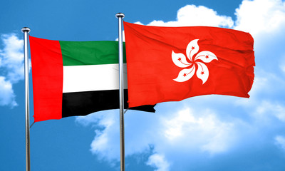 uae flag with Hong Kong flag, 3D rendering