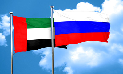 uae flag with Russia flag, 3D rendering