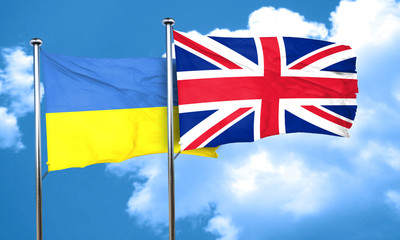 Ukraine flag with Great Britain flag, 3D rendering