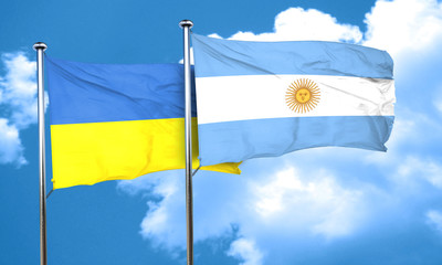 Ukraine flag with Argentine flag, 3D rendering