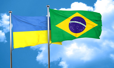 Ukraine flag with Brazil flag, 3D rendering