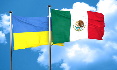 Ukraine flag with Mexico flag, 3D rendering