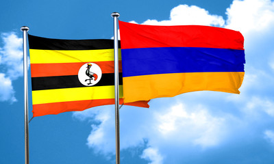Uganda flag with Armenia flag, 3D rendering