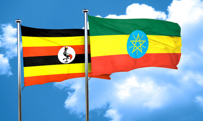 Uganda flag with Ethiopia flag, 3D rendering