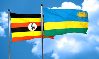 Uganda flag with rwanda flag, 3D rendering