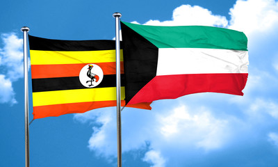 Uganda flag with Kuwait flag, 3D rendering