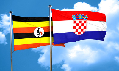Uganda flag with Croatia flag, 3D rendering