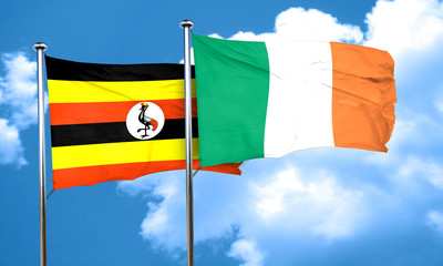 Uganda flag with Ireland flag, 3D rendering