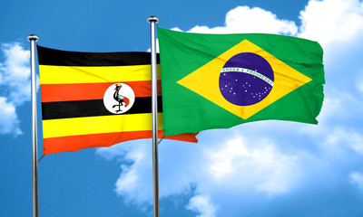 Uganda flag with Brazil flag, 3D rendering