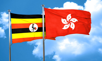 Uganda flag with Hong Kong flag, 3D rendering