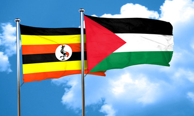 Uganda flag with Palestine flag, 3D rendering