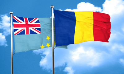 Tuvalu flag with Romania flag, 3D rendering