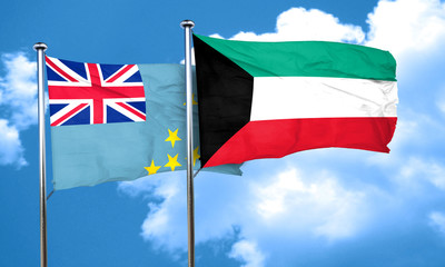 Tuvalu flag with Kuwait flag, 3D rendering