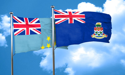 Tuvalu flag with Cayman islands flag, 3D rendering