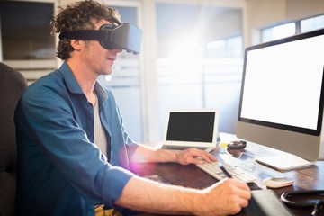 Businessman wearing virtual glasses