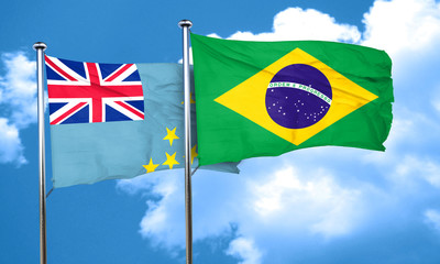 Tuvalu flag with Brazil flag, 3D rendering