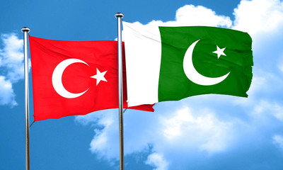 Turkey flag with Pakistan flag, 3D rendering