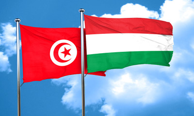 Tunesia flag with Hungary flag, 3D rendering