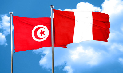 Tunesia flag with Peru flag, 3D rendering