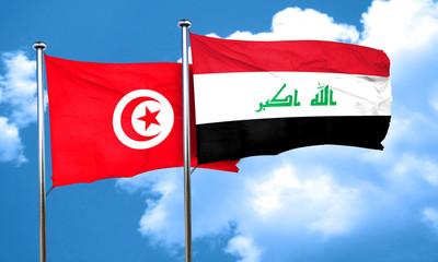 Tunesia flag with Iraq flag, 3D rendering