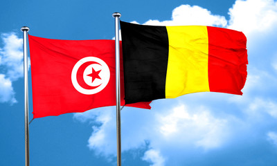 Tunesia flag with Belgium flag, 3D rendering