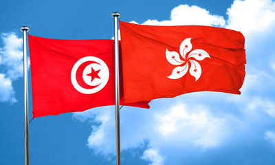 Tunesia flag with Hong Kong flag, 3D rendering