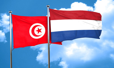 Tunesia flag with Netherlands flag, 3D rendering