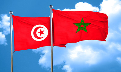 Tunesia flag with Morocco flag, 3D rendering