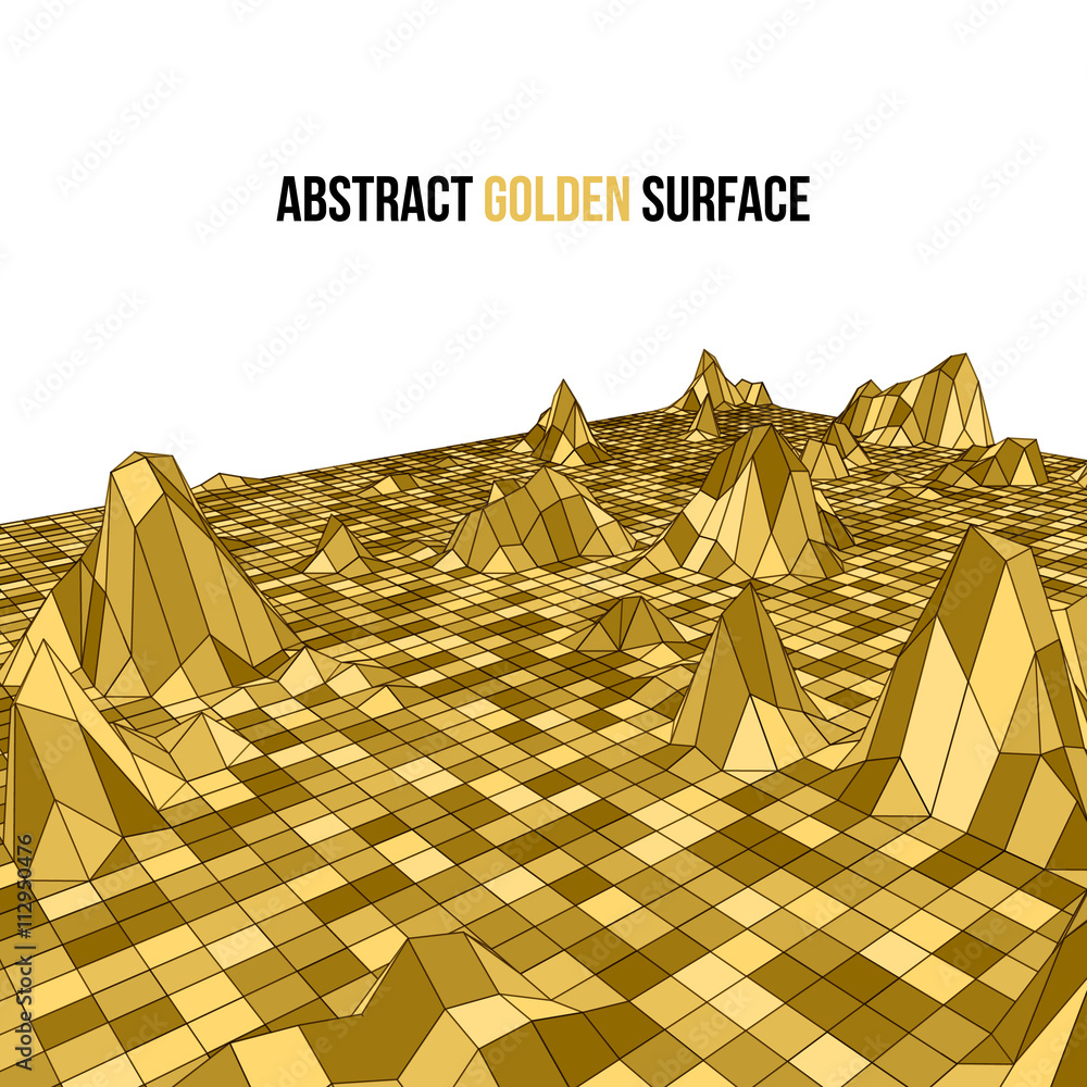 Poster golden 3d vector mosaic wireframe texture mapping
