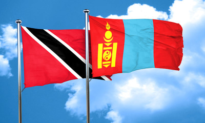 Trinidad and tobago flag with Mongolia flag, 3D rendering