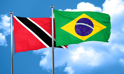 Trinidad and tobago flag with Brazil flag, 3D rendering