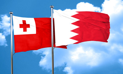 Tonga flag with Bahrain flag, 3D rendering