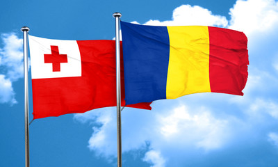 Tonga flag with Romania flag, 3D rendering