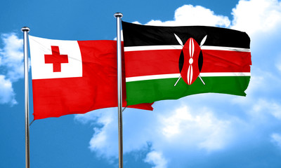 Tonga flag with Kenya flag, 3D rendering