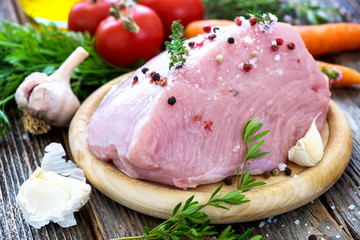 Fresh raw turkey meat on wooden background