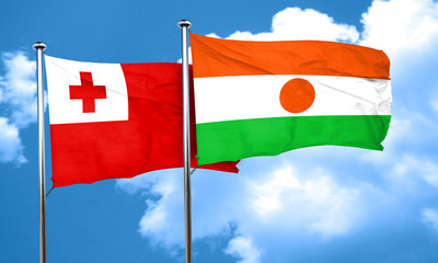 Tonga flag with Niger flag, 3D rendering