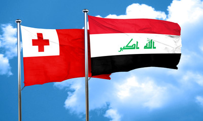 Tonga flag with Iraq flag, 3D rendering