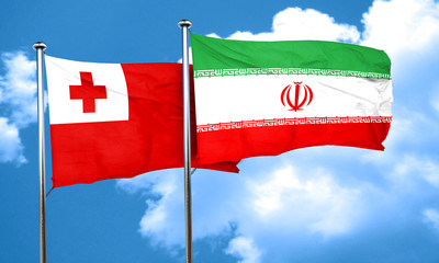 Tonga flag with Iran flag, 3D rendering