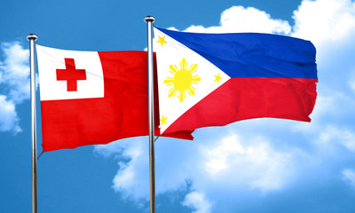 Tonga flag with Philippines flag, 3D rendering