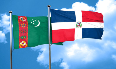 Turkmenistan flag with Dominican Republic flag, 3D rendering