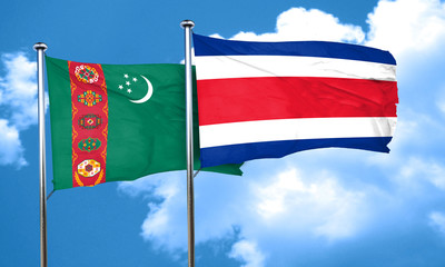 Turkmenistan flag with Costa Rica flag, 3D rendering