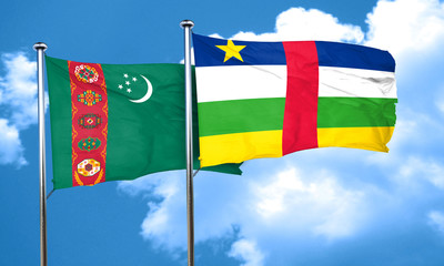 Turkmenistan flag with Central African Republic flag, 3D renderi