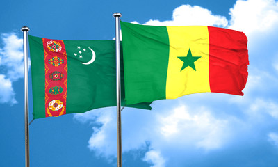 Turkmenistan flag with Senegal flag, 3D rendering