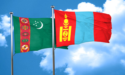 Turkmenistan flag with Mongolia flag, 3D rendering