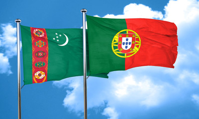 Turkmenistan flag with Portugal flag, 3D rendering
