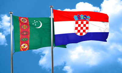 Turkmenistan flag with Croatia flag, 3D rendering