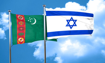 Turkmenistan flag with Israel flag, 3D rendering